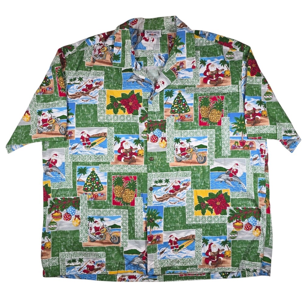 Pacfic Legend Apparel Santa Yesterday & Today Holiday Hawaiian Shirt Men 3XL